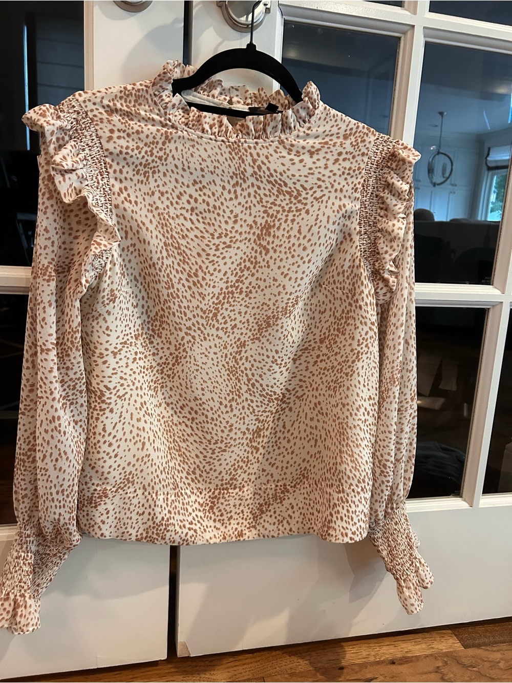 Joe's Jeans Cream Blouse with Tan Speckle Print